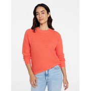 Time and Tru Women's Waffle Stitch Sweater with Long Sleeves, Sizes XS-XXXL