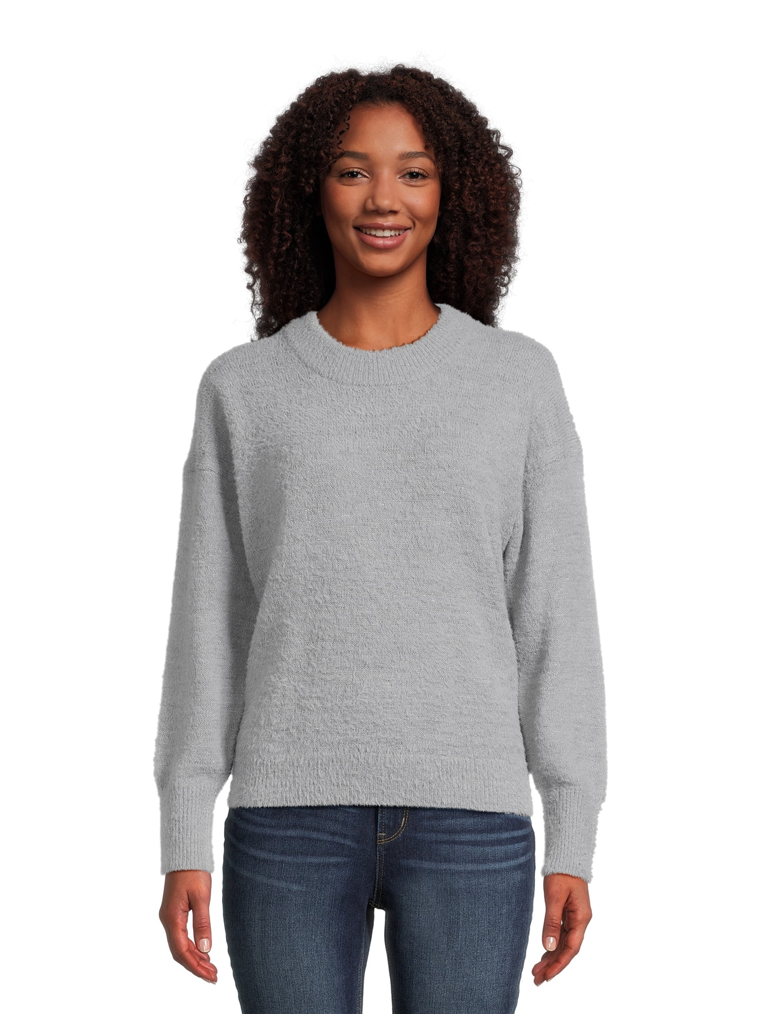 Time and Tru Women's Long Sleeve Eyelash Crewneck Pullover Sweater ...