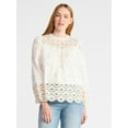 thumbnail image 1 of Time and Tru Women's Cotton Eyelet Blouse with Long Sleeves, Sizes XS-XXXL, 1 of 6