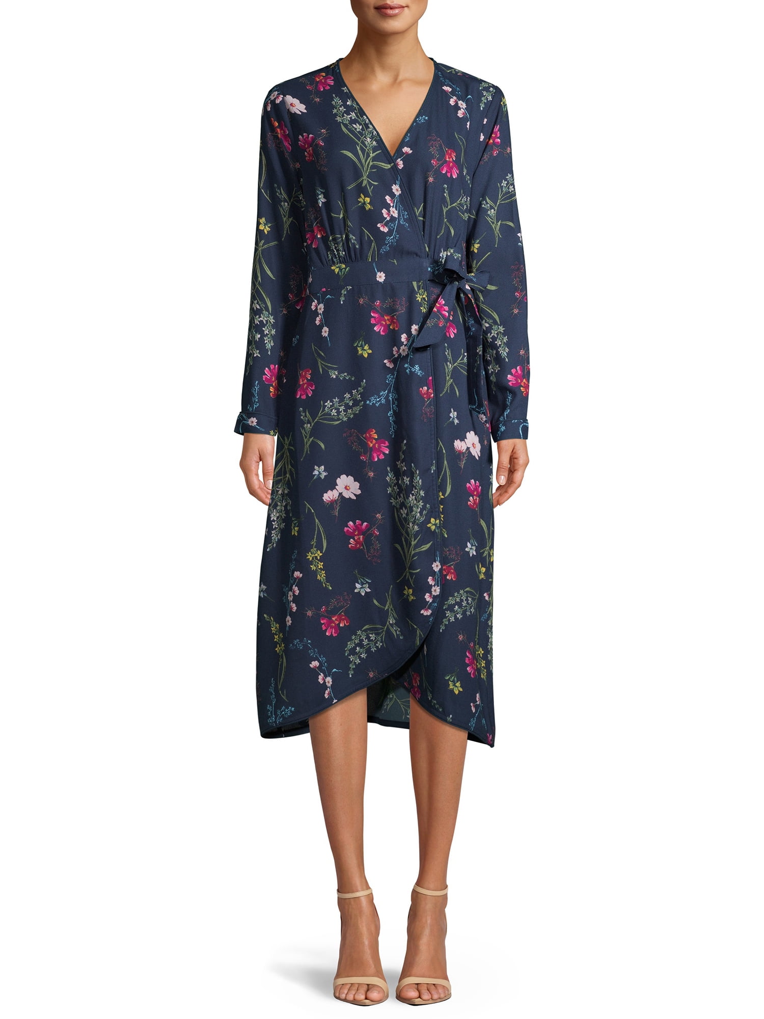 Long Sleeve Tulle Faux Wrap Dress main image 1
