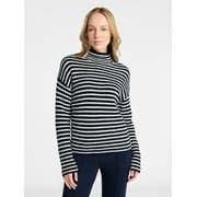 Time and Tru Women's Stripe Funnel Neck Sweater with Long Sleeves, Midweight, Sizes, XS-XXXL