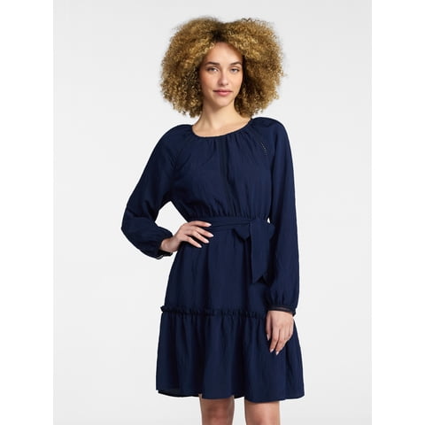 Women's Lace Trimmed Mini Dress with Long Sleeves, Sizes XS – XXXL