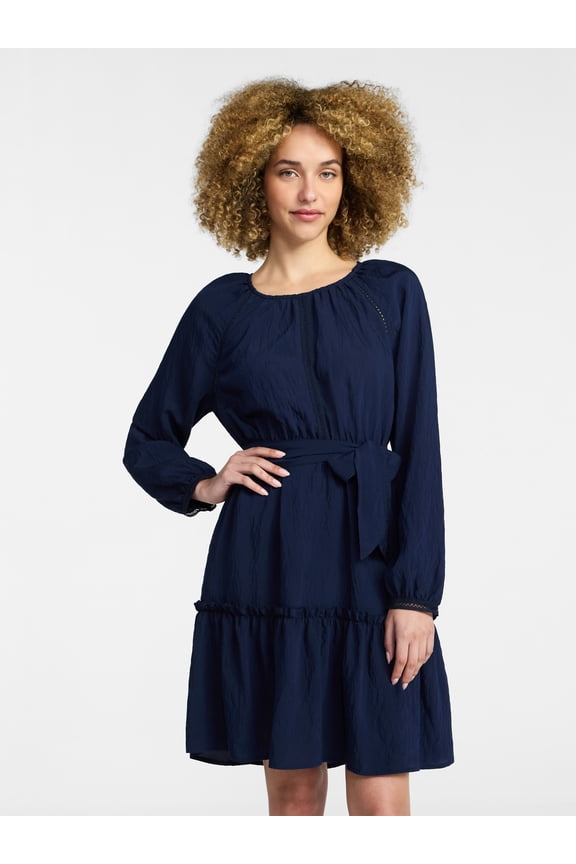 Women's Lace Trimmed Mini Dress with Long Sleeves, Sizes XS – XXXL