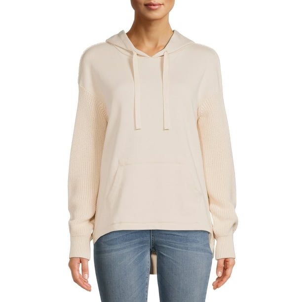 Time and Tru Women's Long Sleeve Mixed Media Pullover Hoodie