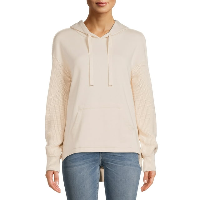 Time and Tru Women's Long Sleeve Mixed Media Pullover Hoodie