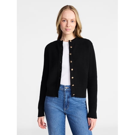 Time and Tru Women's Button Front Textured Cardigan, Sizes XS-XXXL