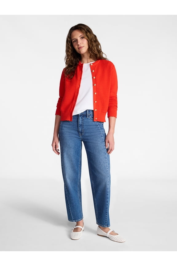 Women's Textured Knit Cardigan Sweater with Long Sleeves, Sizes, XS-XXXL