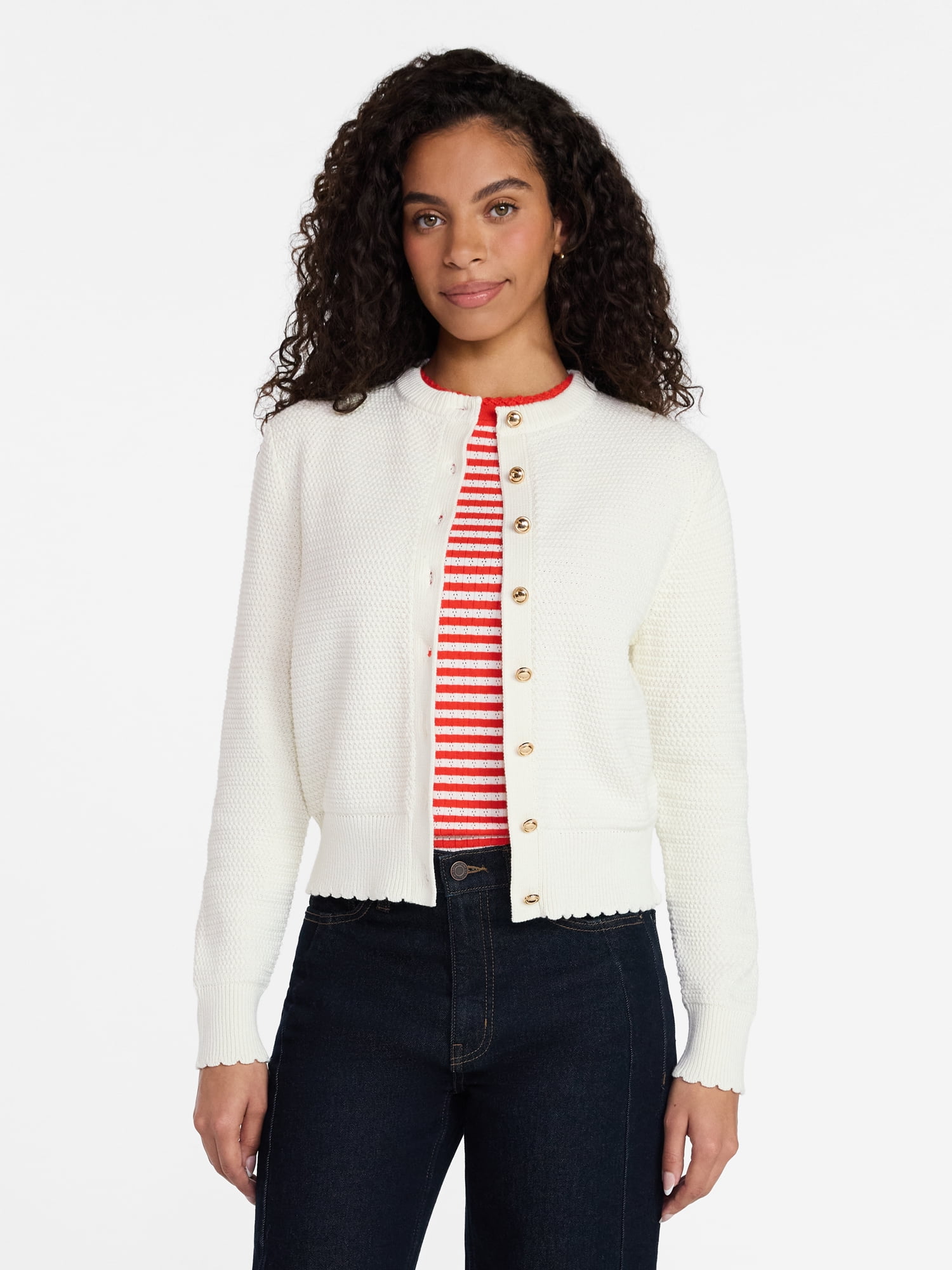 Time and Tru Women's Button Front Textured Cardigan, Sizes XS-XXXL