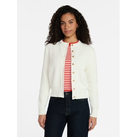 Time and Tru Women's Button Front Textured Cardigan, Sizes XS-XXXL