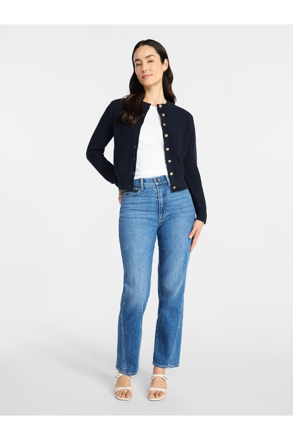 Women's Textured Knit Cardigan Sweater with Long Sleeves, Sizes XS-XXXL