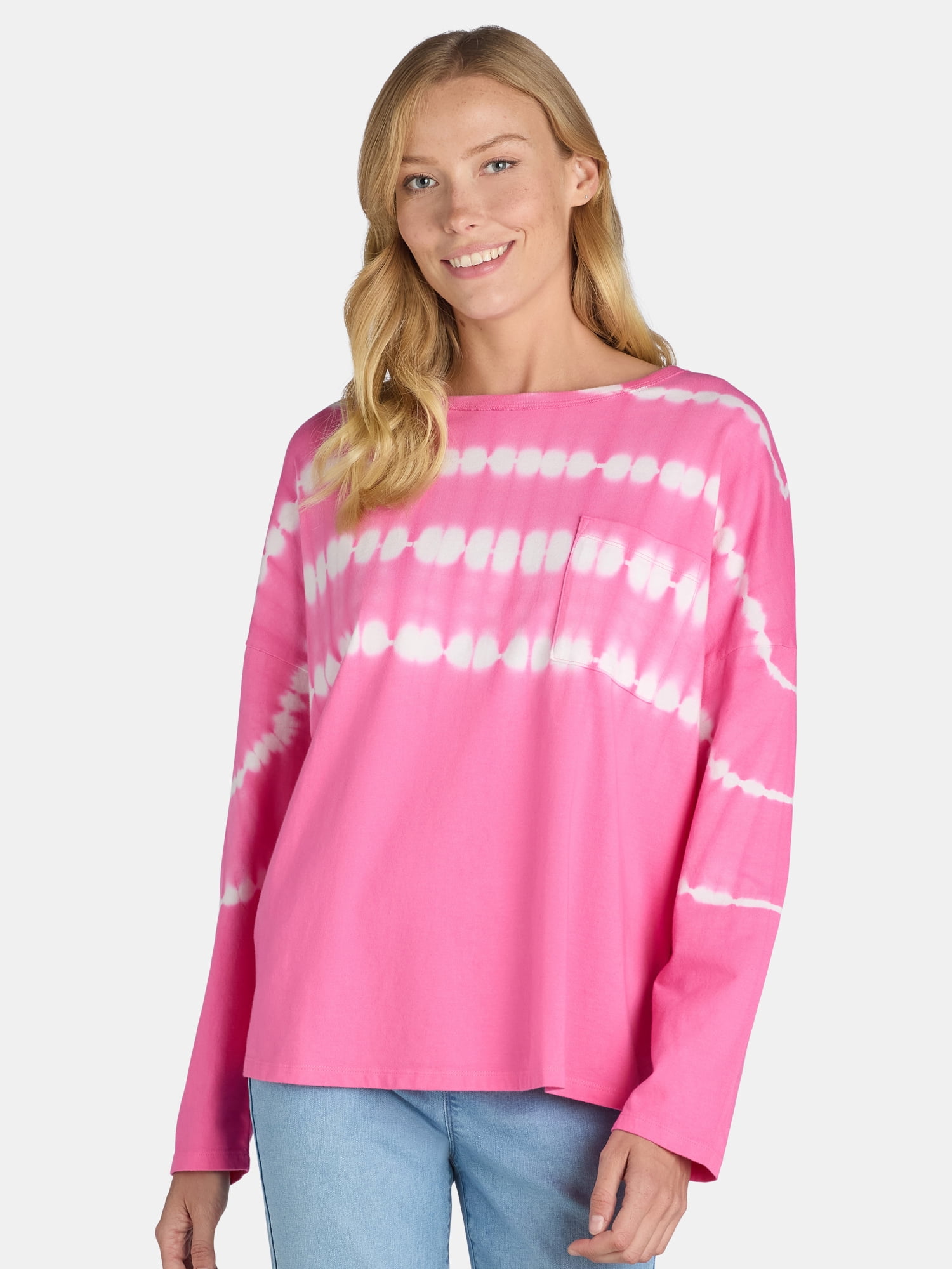 Time and Tru Women's Oversized Tie Dye T-Shirt with Long Sleeves, Sizes XS-XXXL