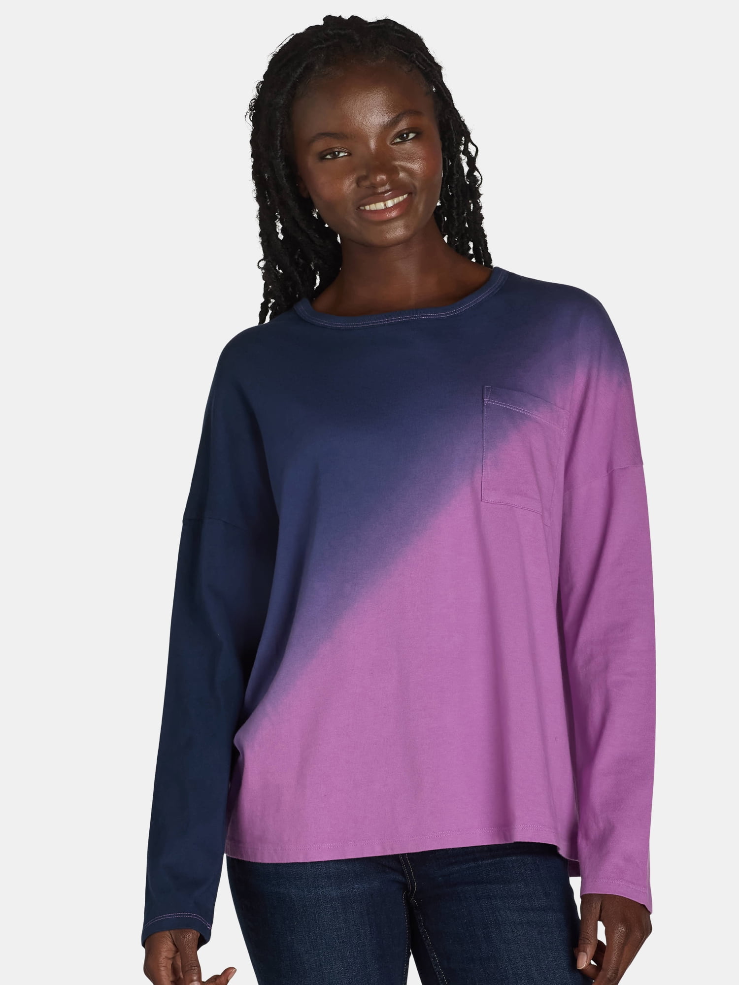 Time and Tru Women's Oversized Tie Dye T-Shirt with Long Sleeves, Sizes XS-XXXL