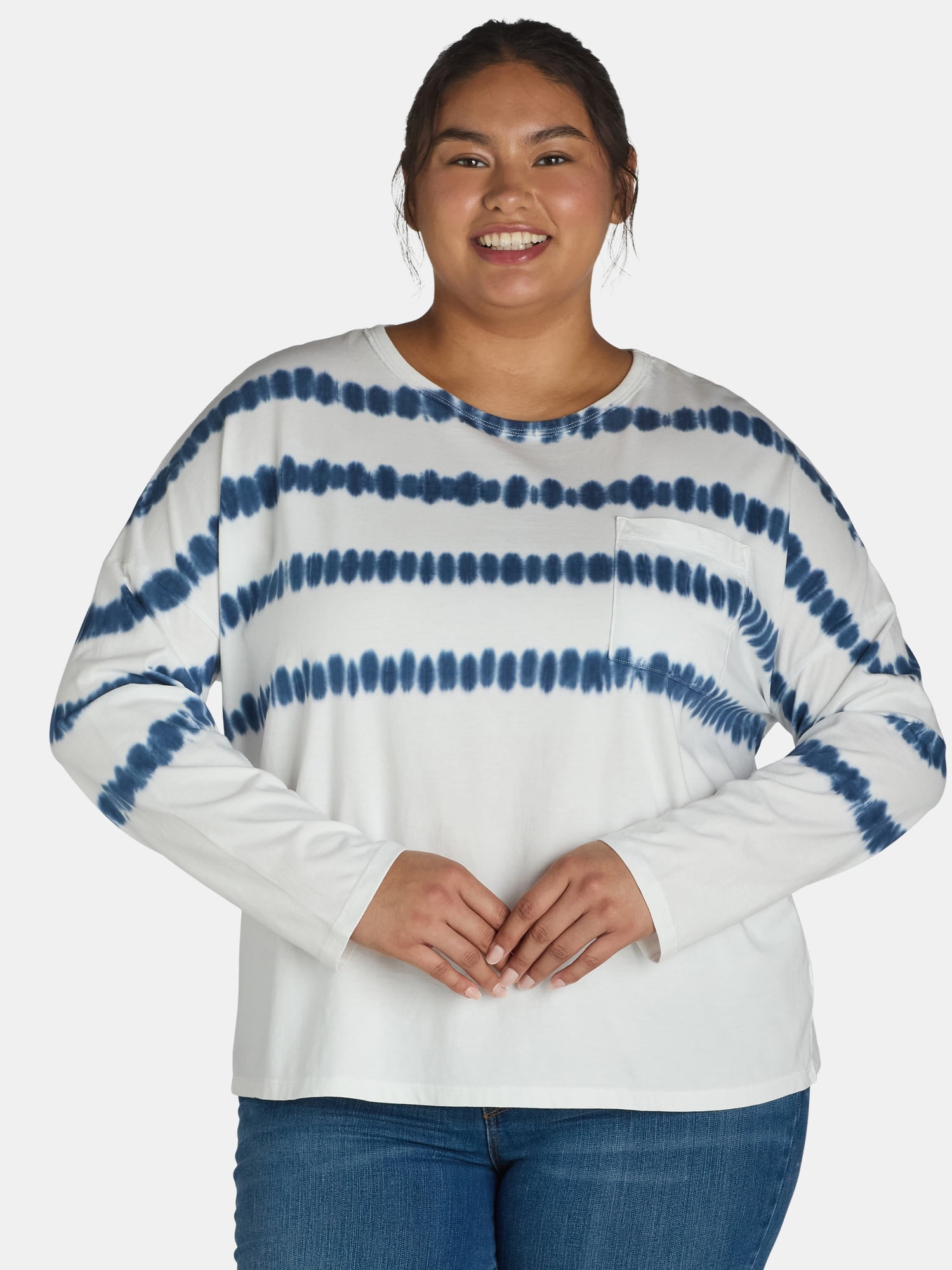 Time and Tru Women's Oversized Tie Dye T-Shirt with Long Sleeves, Sizes XS-XXXL