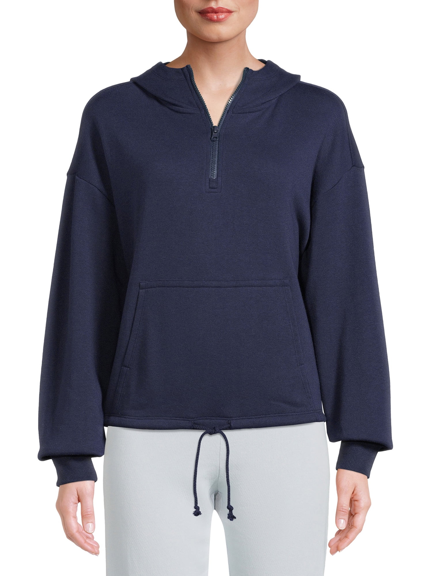 Time and Tru Women's Long Sleeve Pullover Half Zip Hoodie - Walmart.com