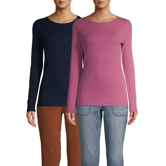 Time and Tru Women's Long Sleeve Ribbed TShirt, 2Pack