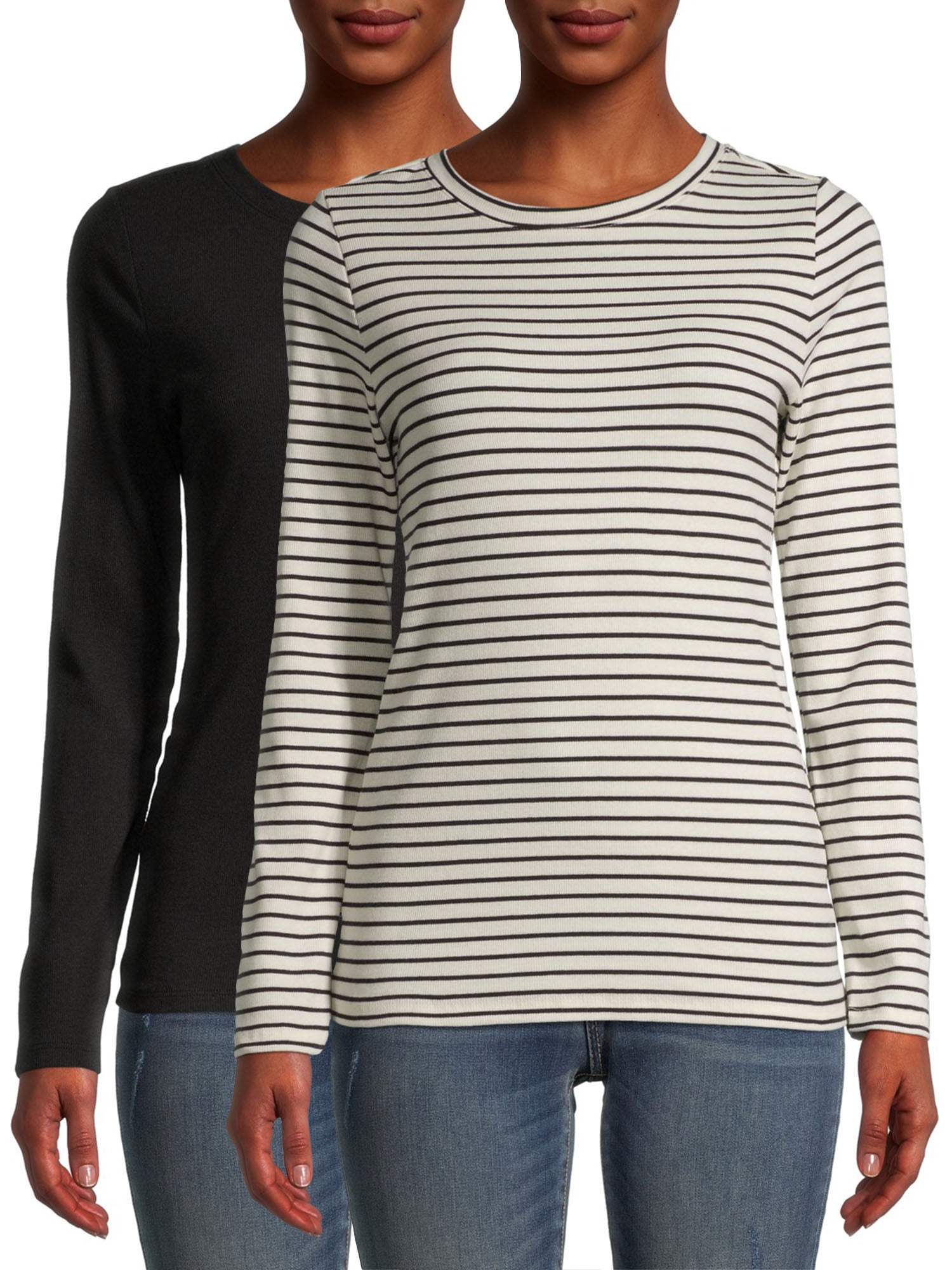 Time and Tru Women's Long Sleeve Ribbed TShirt, 2Pack