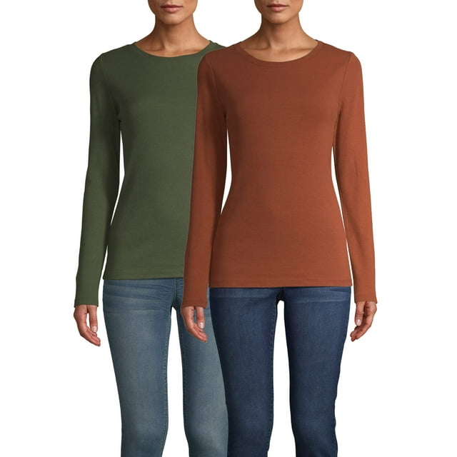 Time and Tru Women's Long Sleeve Ribbed TShirt, 2Pack