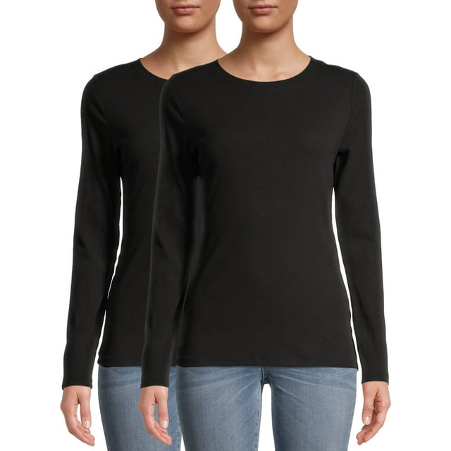 Time and Tru Women's Long Sleeve Ribbed TShirt, 2Pack