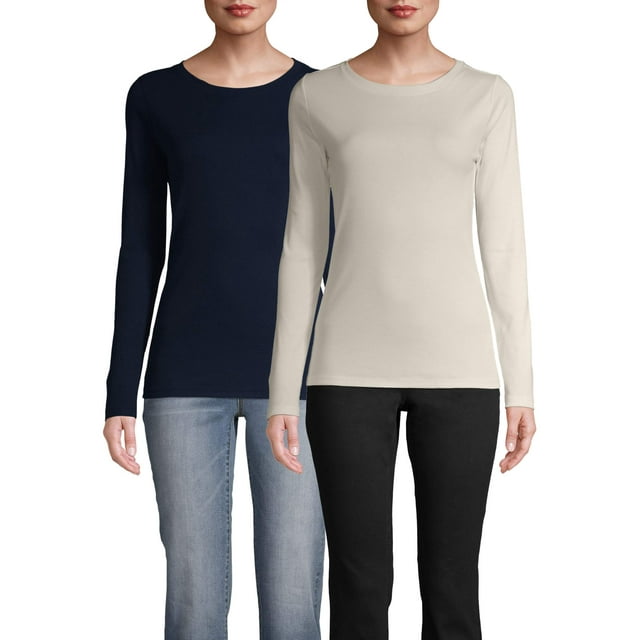 Time and Tru Women's Long Sleeve Ribbed TShirt, 2Pack