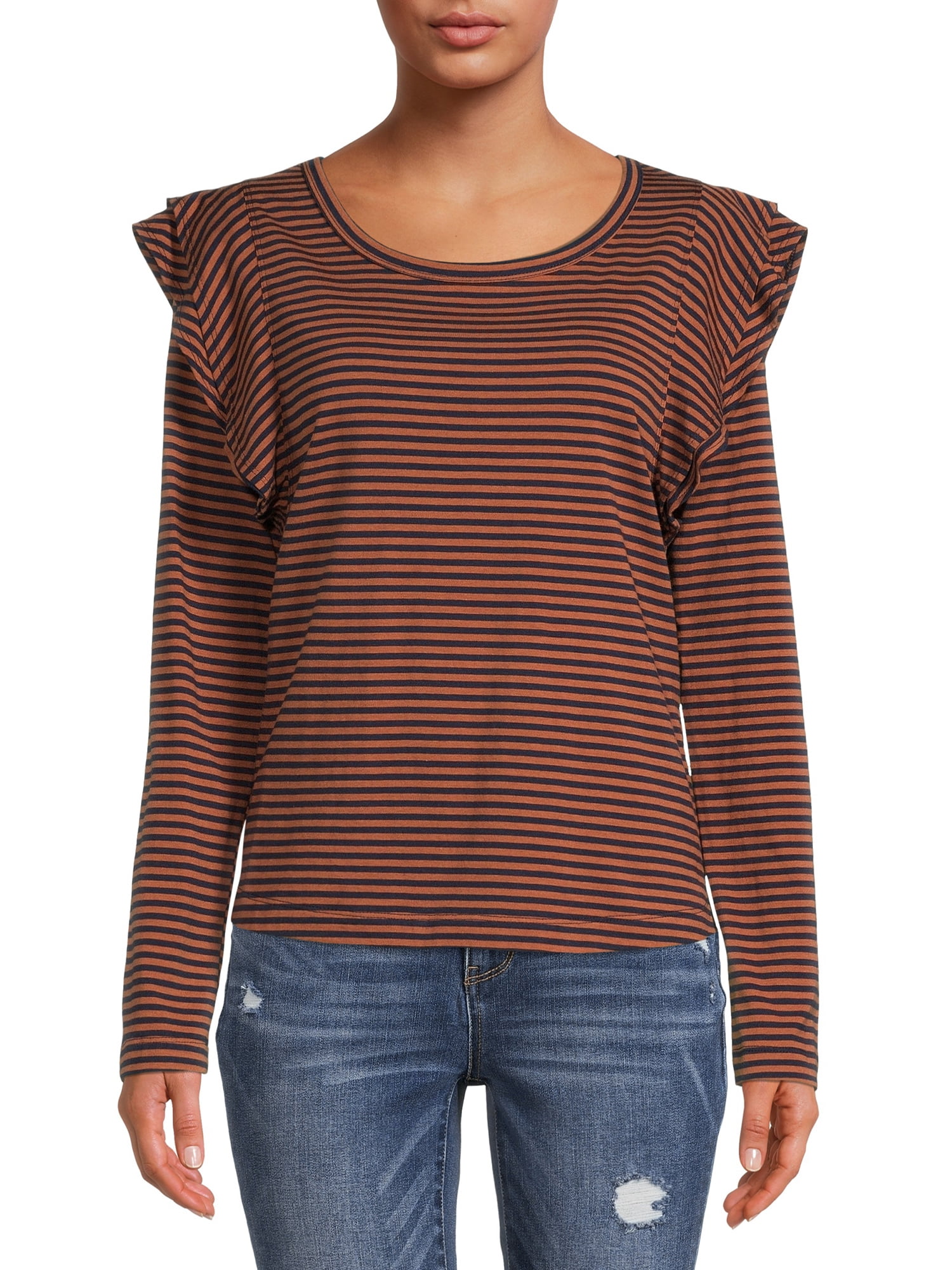 Walmart time and tru ruffle sleeve top sale