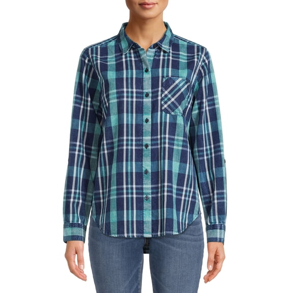 Time and Tru Women's Long Sleeve Soft Button Down Shirt