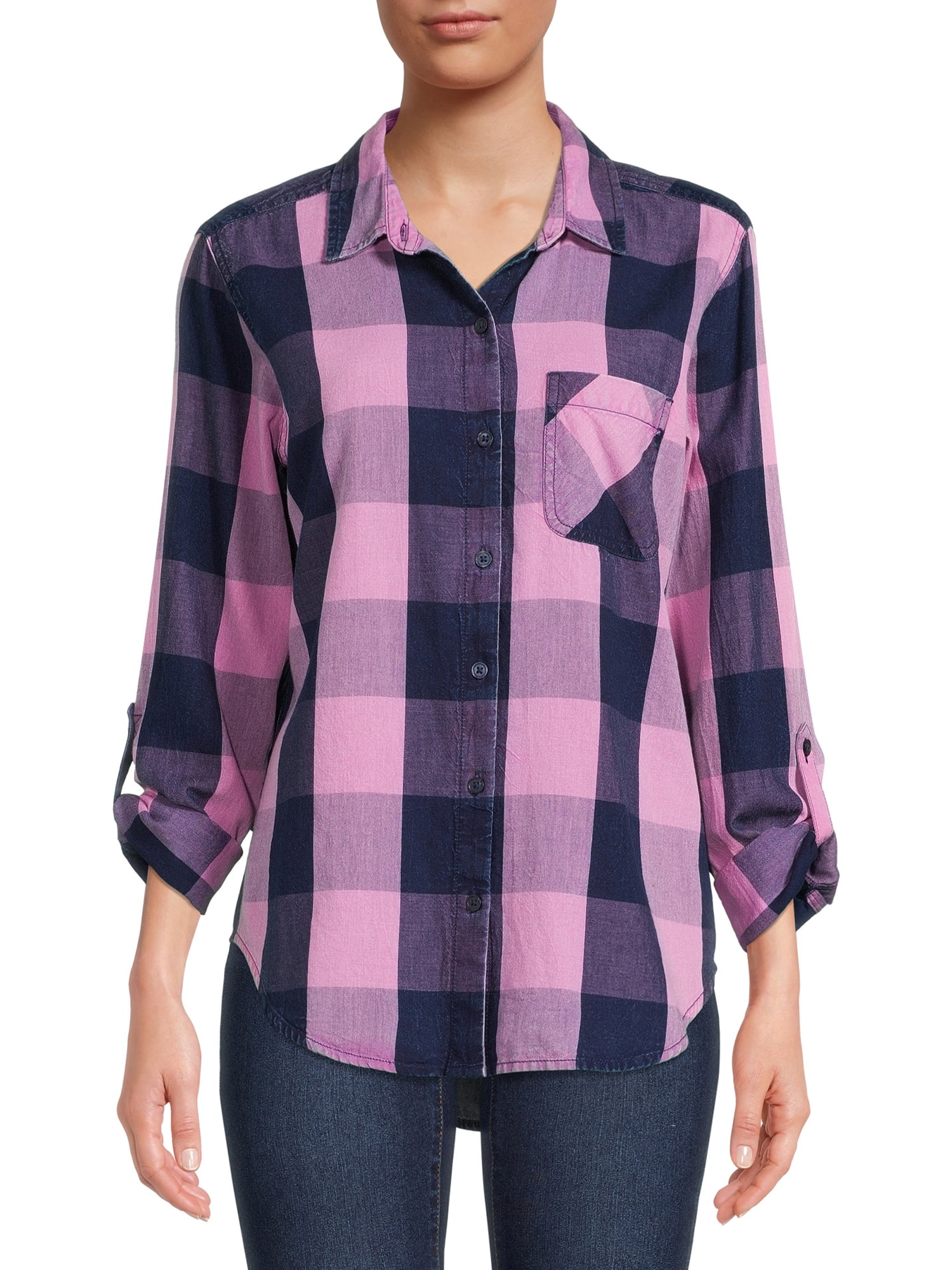 Time and Tru Women's Long Sleeve Soft Button Down Shirt - Walmart.com