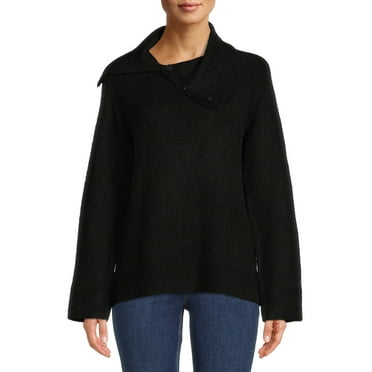 Time and Tru Women's Drop Shoulder Mock Neck Pullover - Walmart.com