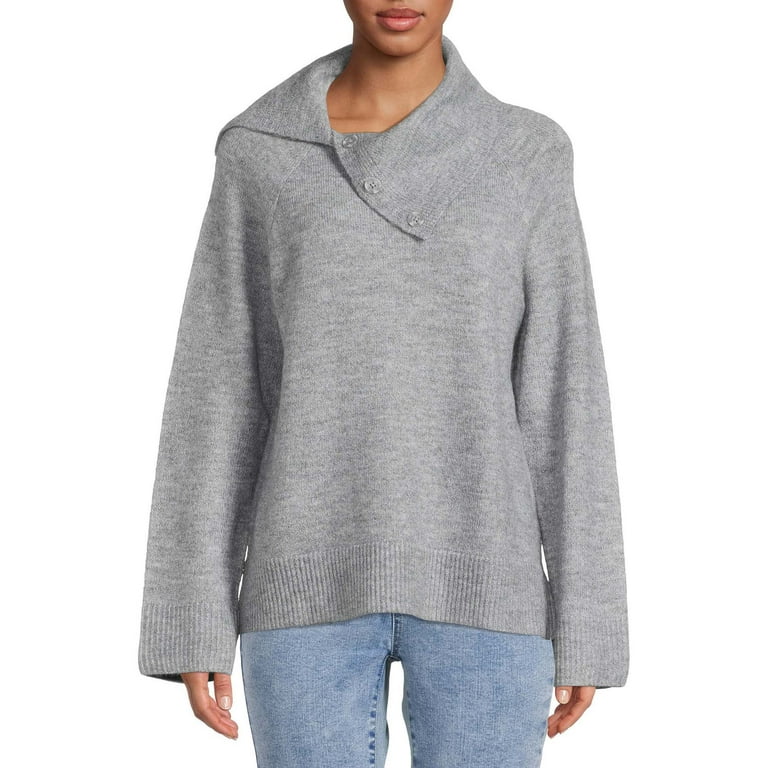 Split High Neck Collar Long Sleeve Sweaters Split High Neck Collar Long Sleeve Sweaters
