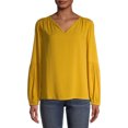 thumbnail image 1 of Time and Tru Women's Long Sleeve Split Neck Top, 1 of 6