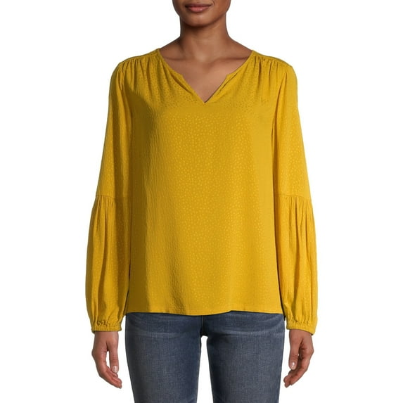 Time and Tru Women's Long Sleeve Split Neck Top