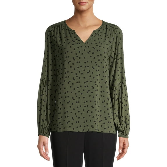 Time and Tru Women's Long Sleeve Split Neck Top