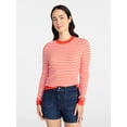 thumbnail image 1 of Time and Tru Women's Striped Pointelle Pullover Sweater with Long Sleeves, Midweight, Sizes XS-XXXL, 1 of 6