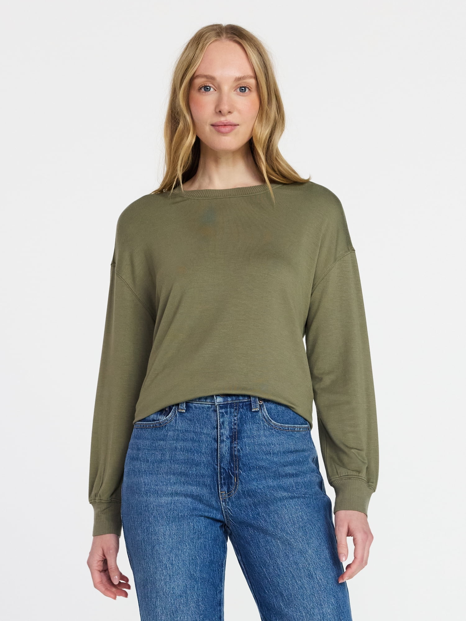 Time and Tru Women's French Terry Tunic Top with Long Sleeves, Sizes XS-XXXL