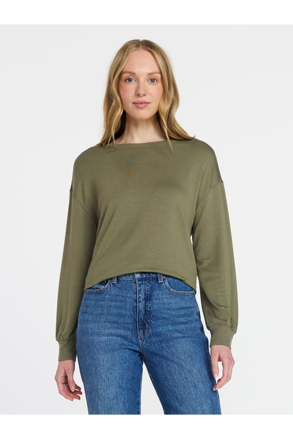 Women's French Terry Tunic Top with Long Sleeves, Sizes XS-XXXL