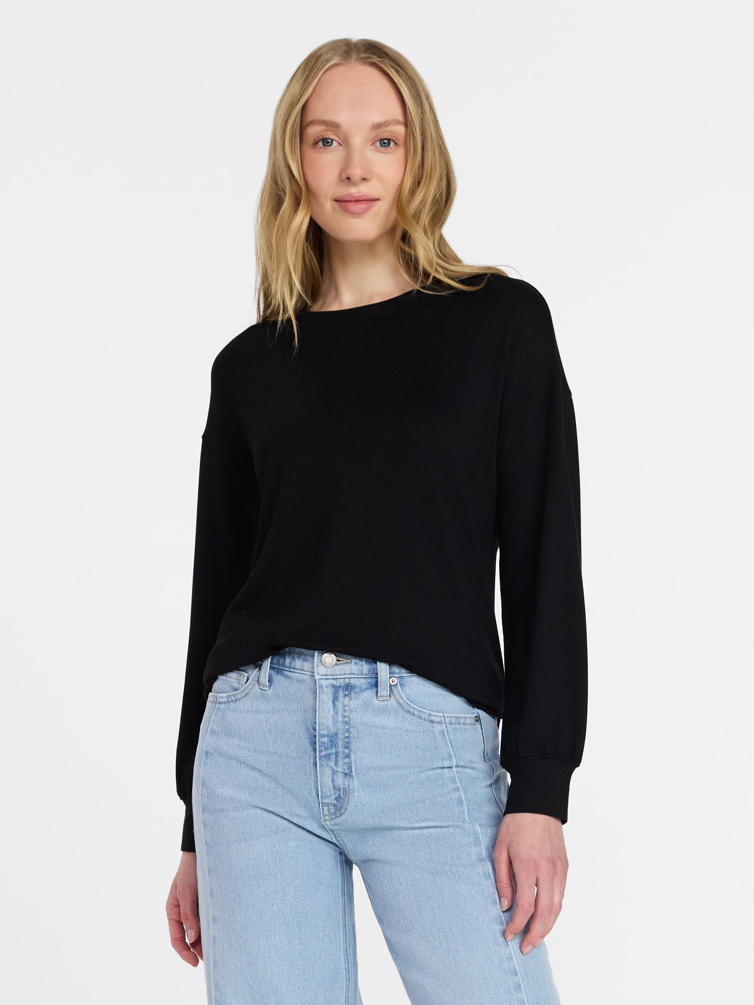 Time and Tru Women's French Terry Tunic Top with Long Sleeves, Sizes XS-XXXL
