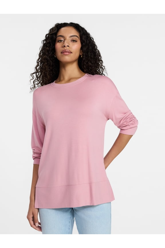 Women's French Terry Tunic Top with Long Sleeves, Sizes XS-XXXL