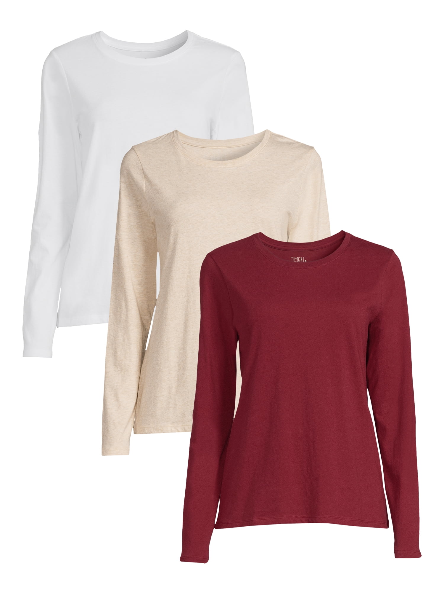 Time and Tru Women's Long Sleeve T-Shirt (3 Pack) 