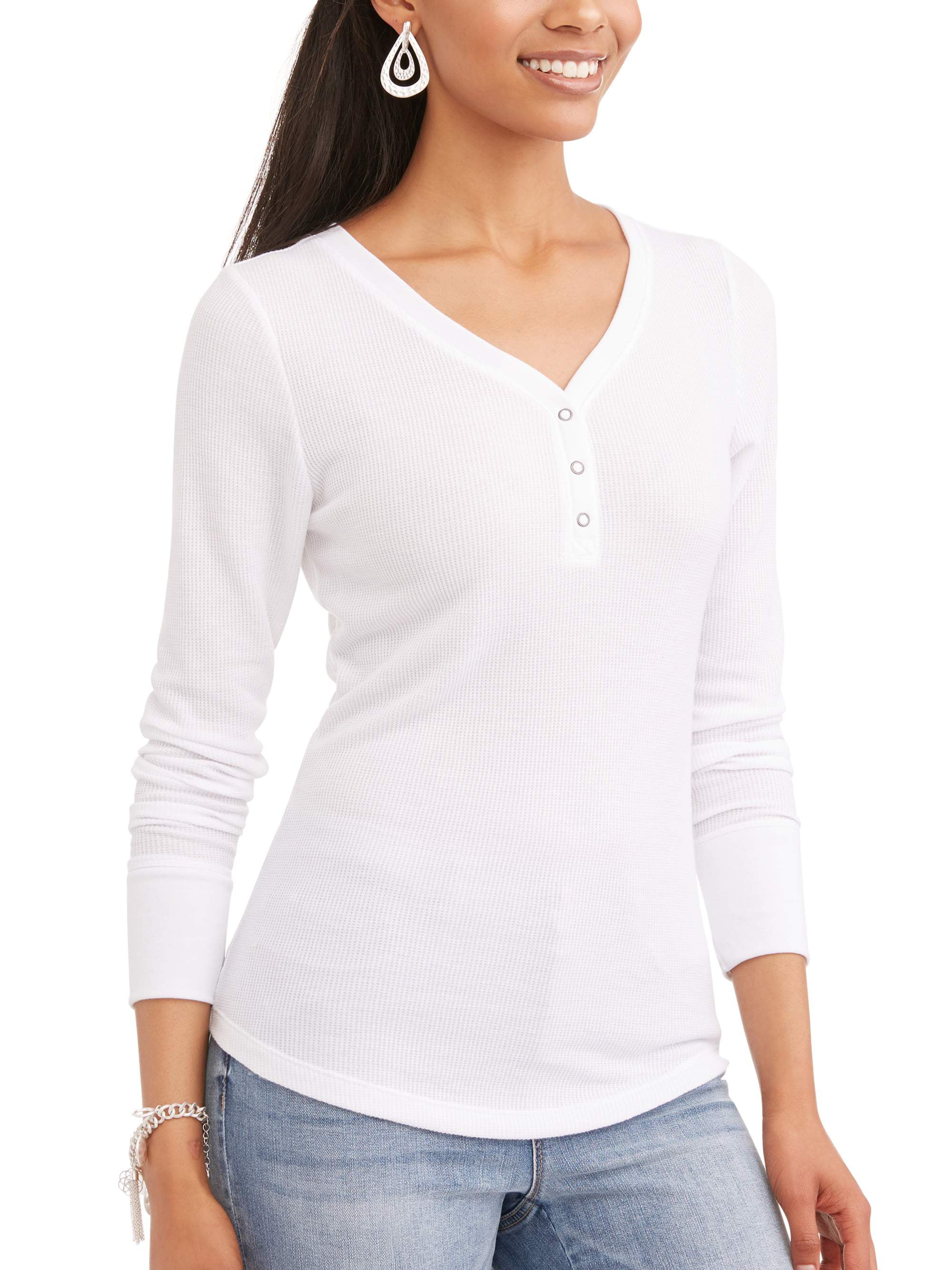Time And Tru Womens Long Sleeve Thermal Henley T Shirt