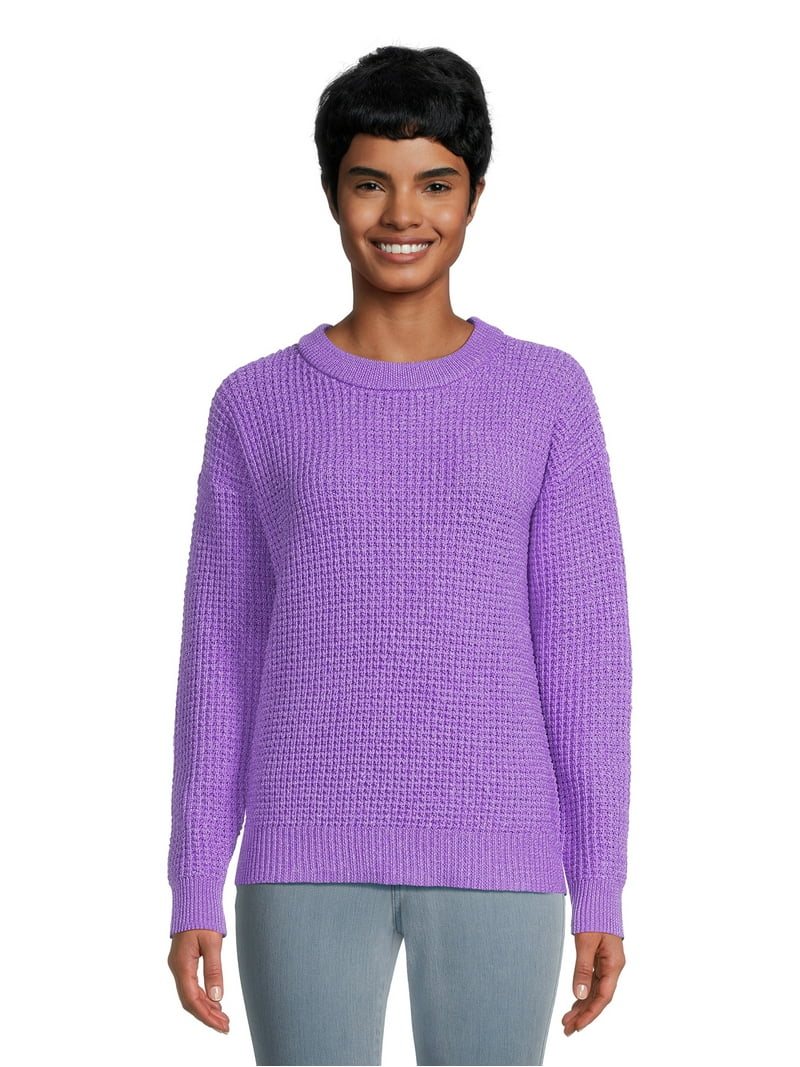 Time and Tru women's Waffle Knit Crewneck Sweater Cozy Winter