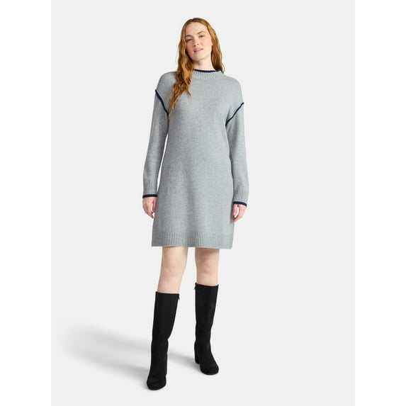 Time and Tru Women's Tipped Sweater Dress, Midweight, Sizes XS-XXXL