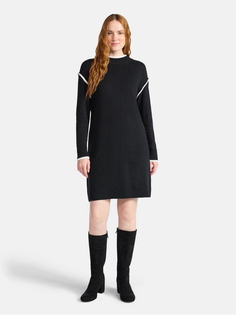 Time and Tru Women's Tipped Sweater Dress, Midweight, Sizes XS-XXXL -  Walmart.com