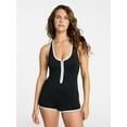 thumbnail image 1 of Time and Tru Women's and Women's Plus Size Zip Front Tank Romper Swimsuit, Sizes XS-3X, 1 of 5