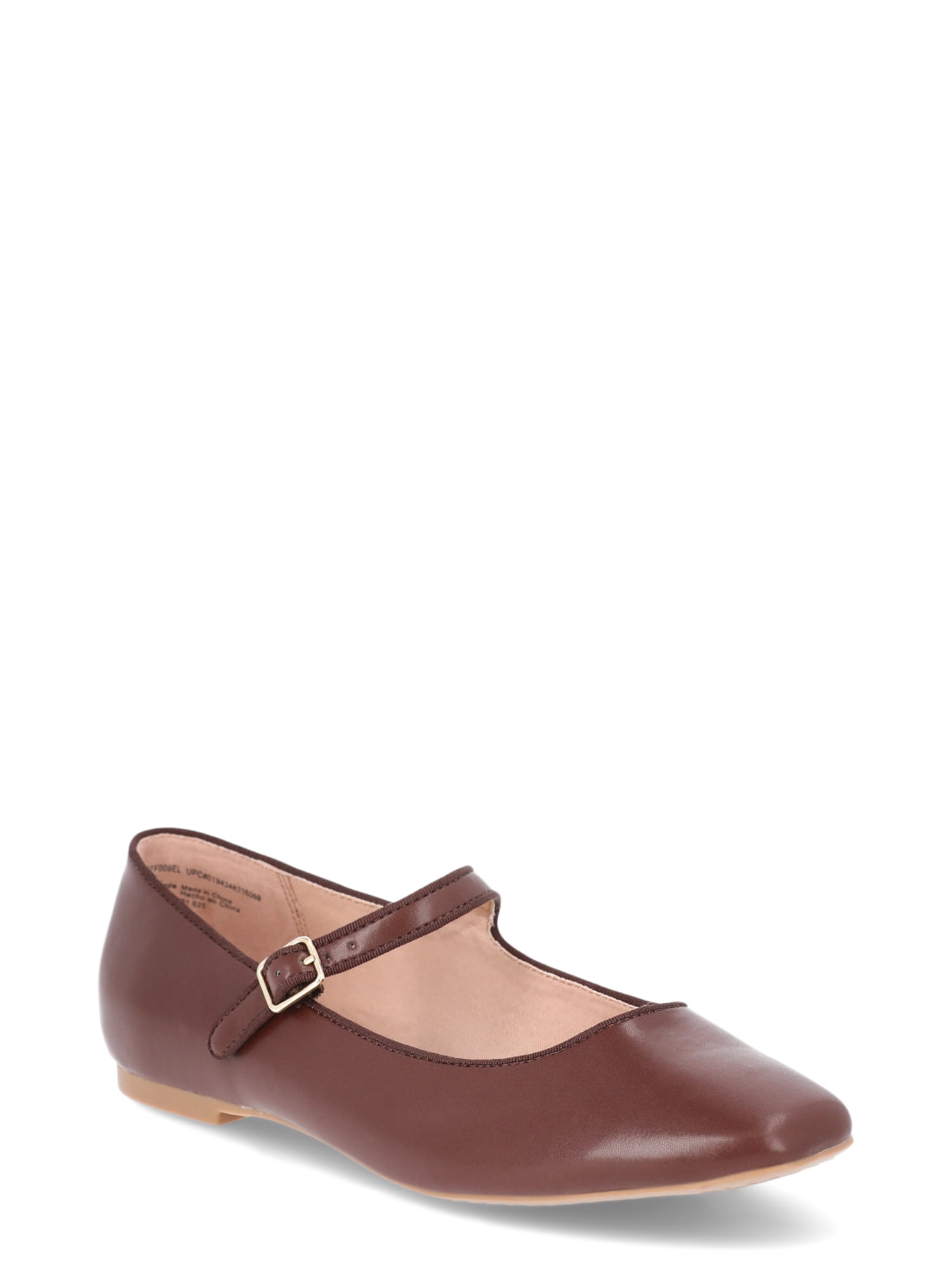 Time and Tru Women's Faux Leather Mary Jane Flats, Wide Width Available