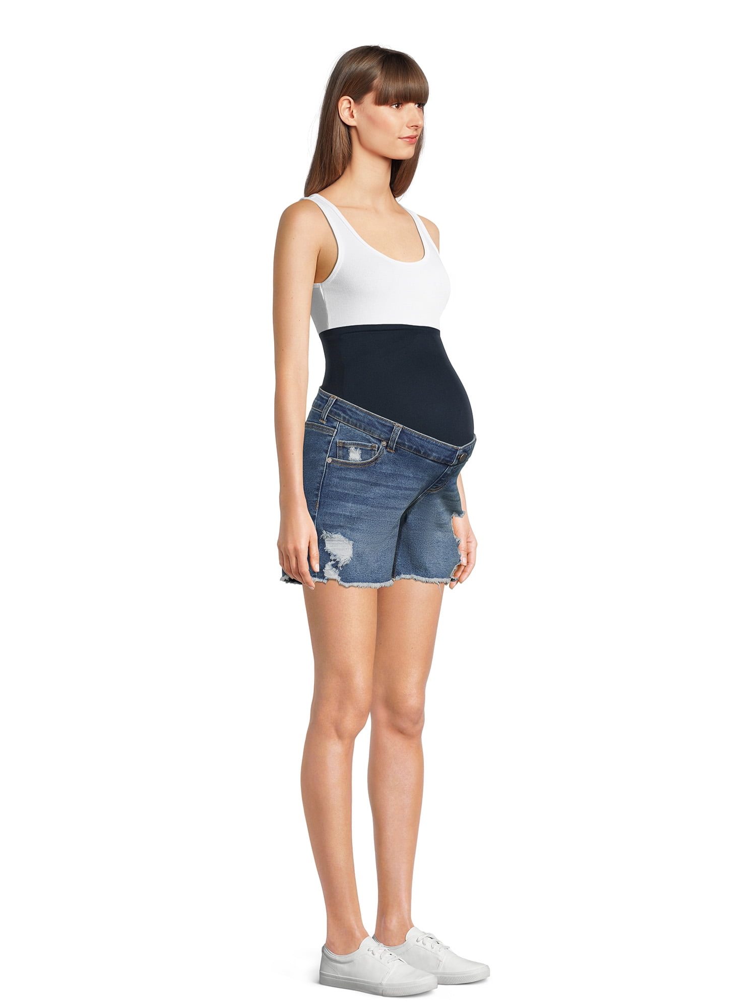 Time and Tru Women's Maternity Destructed Denim Shorts
