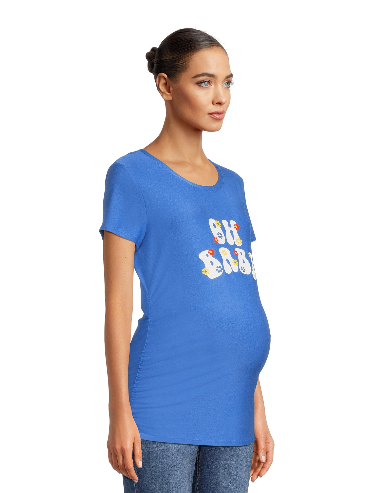 Time and Tru Women's Maternity Graphic Tee with Short Sleeves, Sizes S