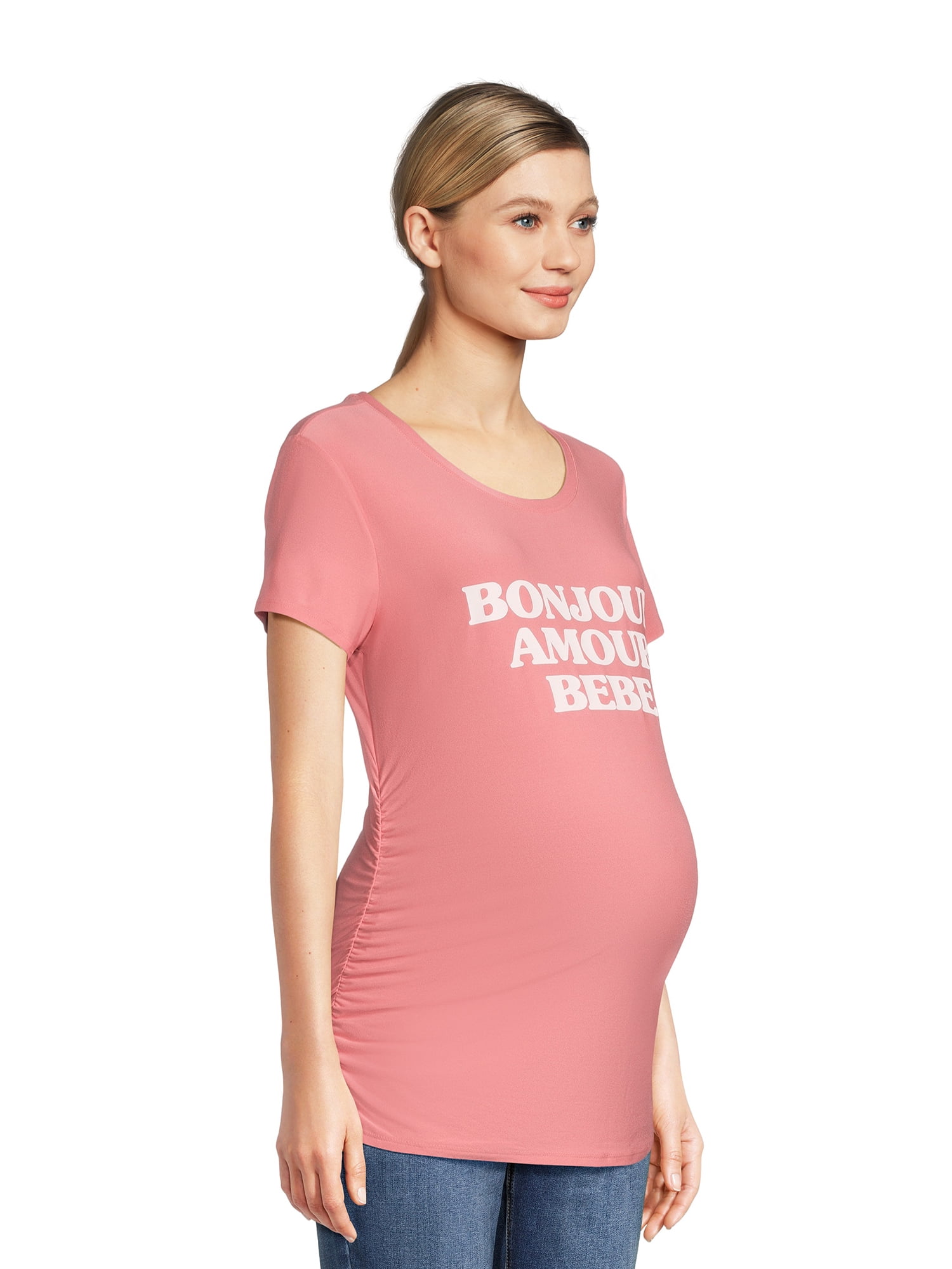 Time and Tru Women's Maternity Graphic Tee with Short Sleeves, Sizes S