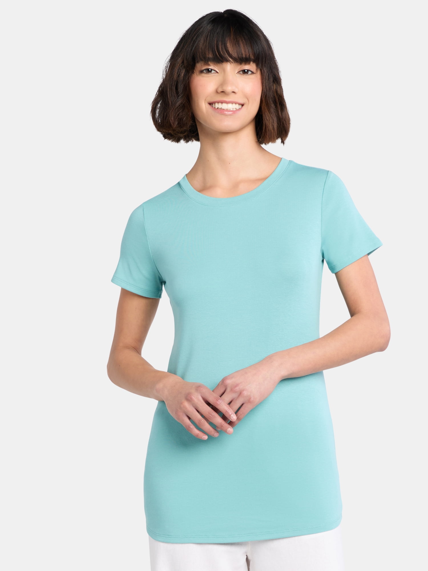 Time and Tru Women's Maternity Non Shirred Tee with Short Sleeves, Sizes S-XXL