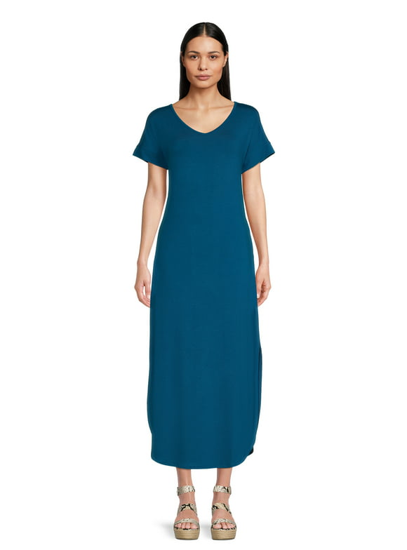 Time and Tru Women's Maxi Dress with Short Sleeves, Sizes XS -XXXL