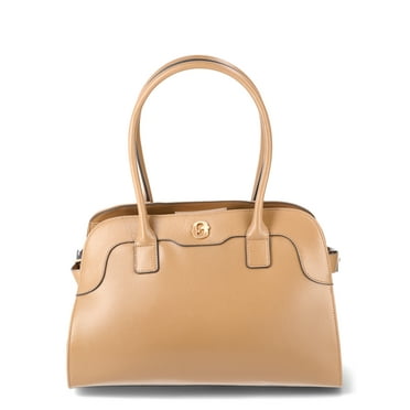 Time and Tru Women's Maxwell Faux Leather Satchel Bag, Mocha Splash