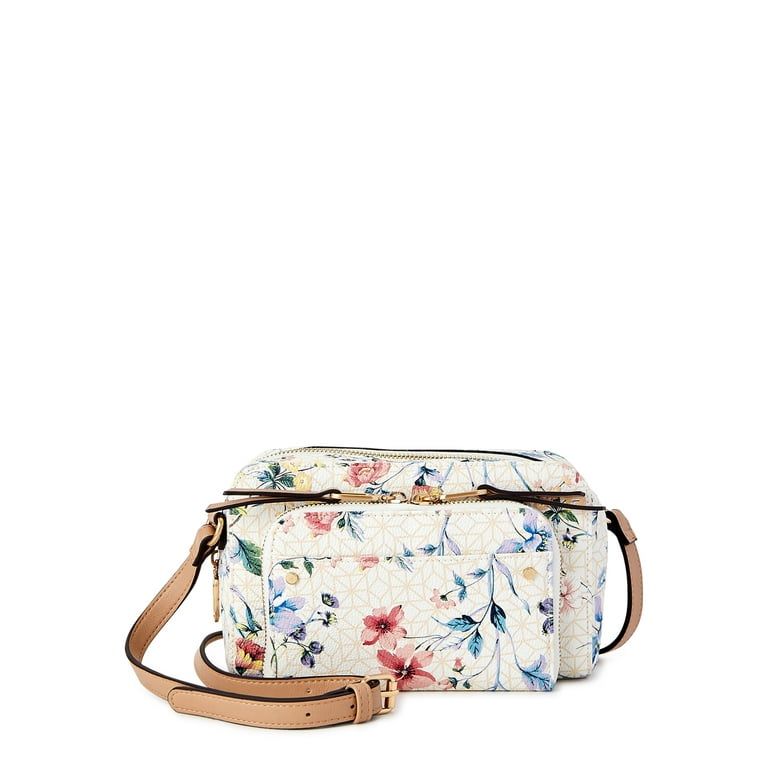 Time and Tru Women s Megan Multi Compartment Adjustable Crossbody Handbag Floral Print